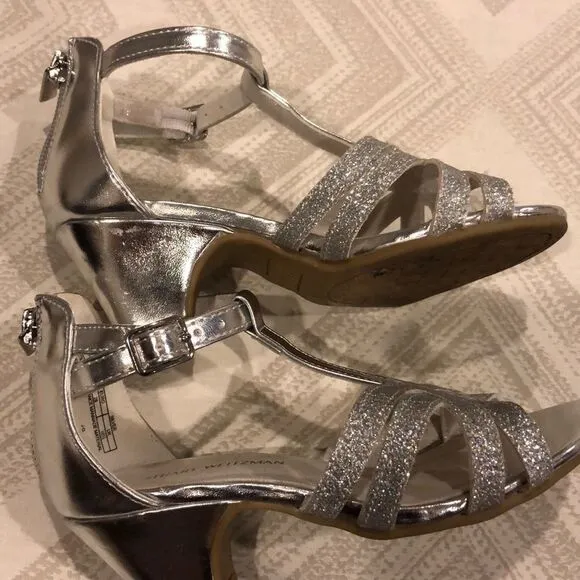Stuart Weitzman Silver Glitter Girl Dressy Sandals