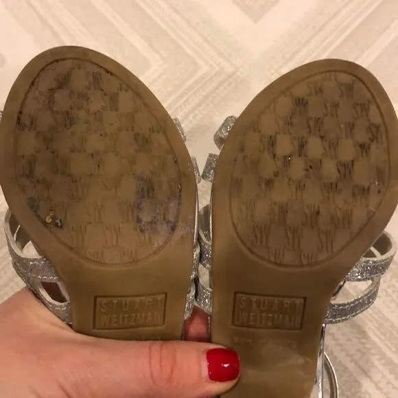 Stuart Weitzman Silver Glitter Girl Dressy Sandals