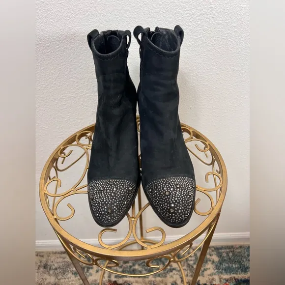 Stuart Weitzman Suede Crystal Studded Bootie Boots Size 6