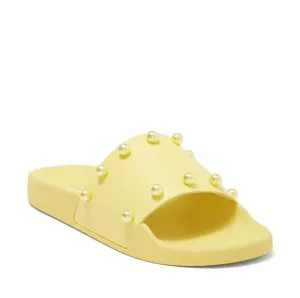 Stuart Weitzman Super studded Yellow Pearl Embellished Pool Slide Sandals Size 8