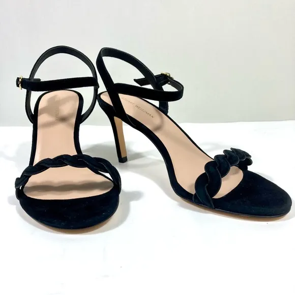 Stuart Weitzman Twistie Stiletto 75 Heels Sandals Suede Black 6 9 NEW