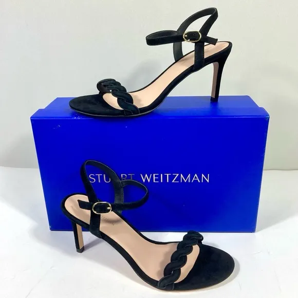 Stuart Weitzman Twistie Stiletto 75 Heels Sandals Suede Black 6 9 NEW