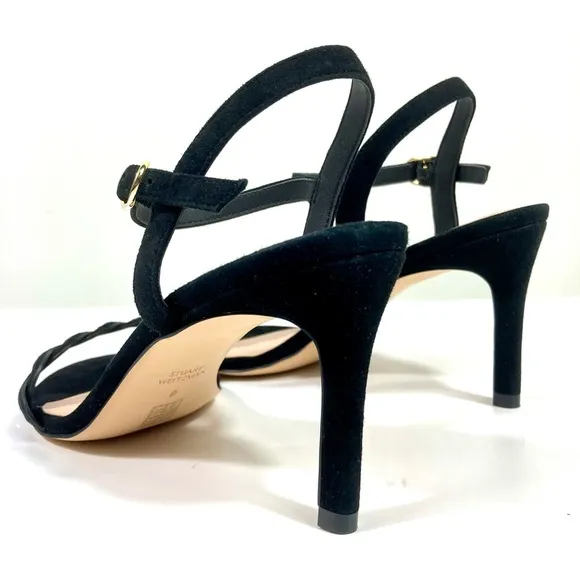 Stuart Weitzman Twistie Stiletto 75 Heels Sandals Suede Black 6 9 NEW