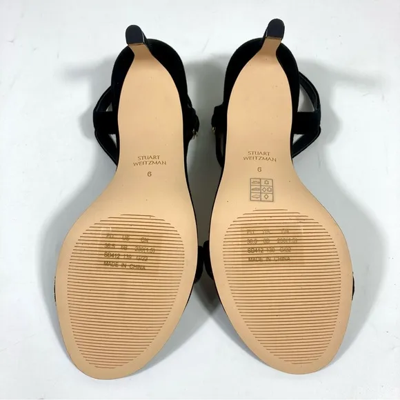 Stuart Weitzman Twistie Stiletto 75 Heels Sandals Suede Black 6 9 NEW