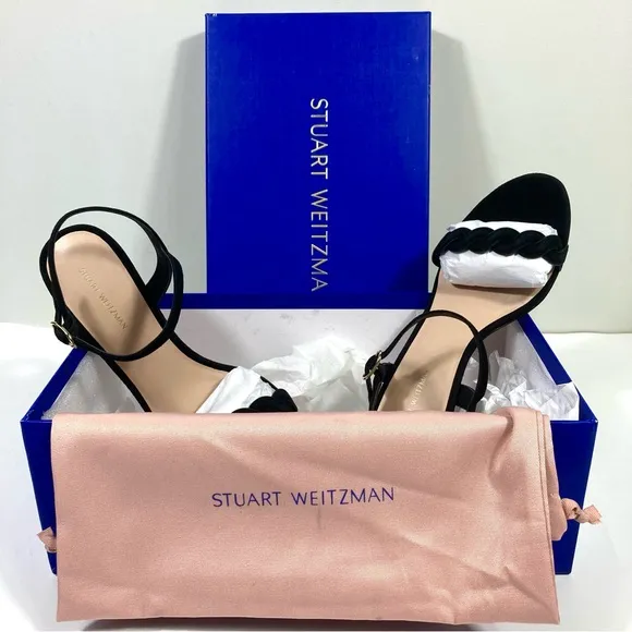 Stuart Weitzman Twistie Stiletto 75 Heels Sandals Suede Black 6 9 NEW