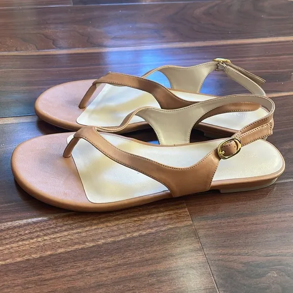 Stuart Weitzman Women's Align Slingback Flat Sandals Almond Size 5