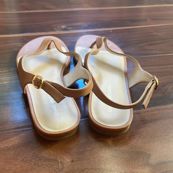 Stuart Weitzman Women's Align Slingback Flat Sandals Almond Size 5