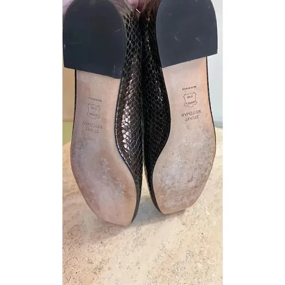 Stuart Weitzman Womens Black Brown Slip-On Quilted Bow Ballet Flats Size 7.5M