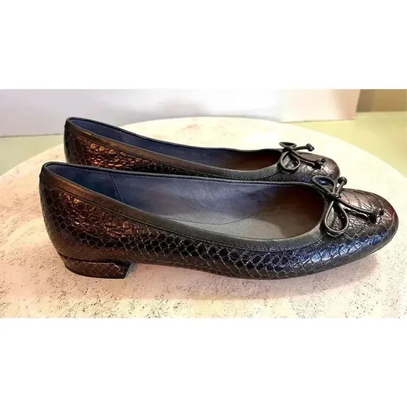 Stuart Weitzman Womens Black Brown Slip-On Quilted Bow Ballet Flats Size 7.5M