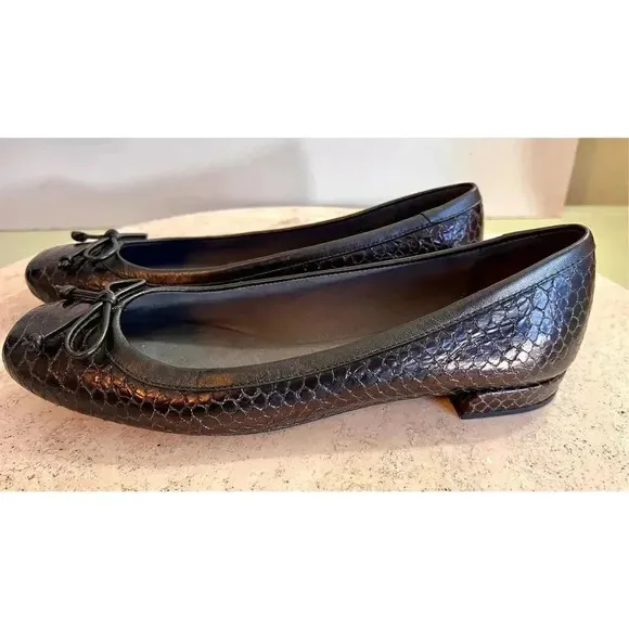 Stuart Weitzman Womens Black Brown Slip-On Quilted Bow Ballet Flats Size 7.5M