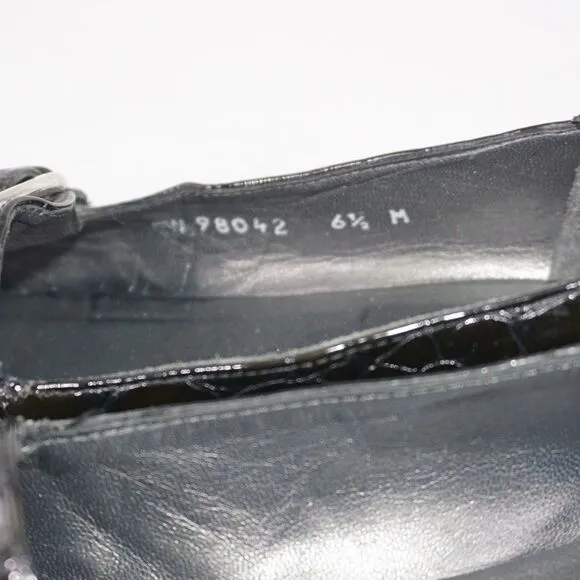 Stuart Weitzman Black Leather Croc Loafers, 6.5