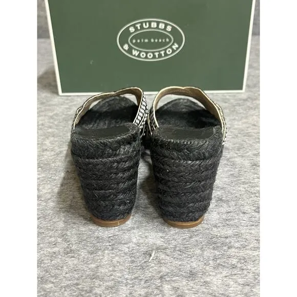 Stubbs Wooton Sandals Womens 7 Check Noir Kelly Espadrilles Wedges Rib Open Toe