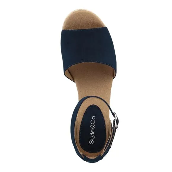 Style &amp; Co Women Seleeney Platform Ankle Strap Espadrille Sandals Navy Size 8 W