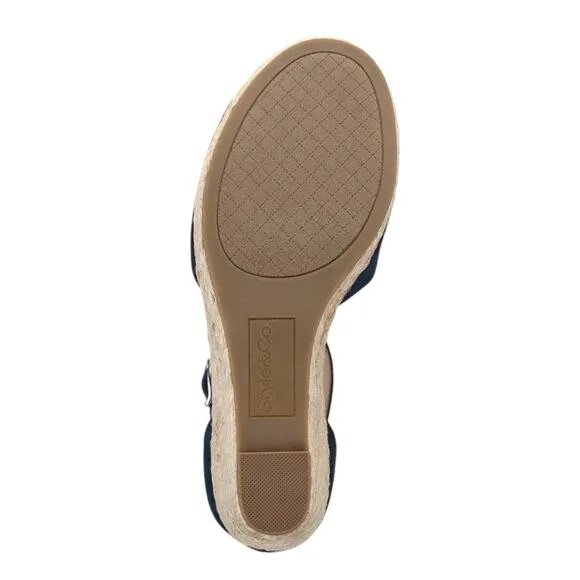 Style &amp; Co Women Seleeney Platform Ankle Strap Espadrille Sandals Navy Size 8 W