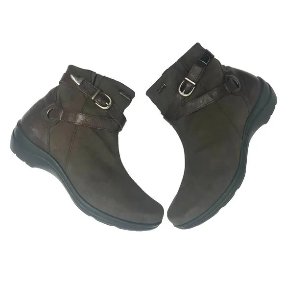 Suede Brown Boots Womens Sz 6.5 (37) Dry Tex Waterproof Pull On Side Zip Leather