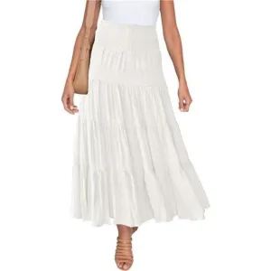 Summer Elastic High Waist Boho Maxi Skirt Casual Drawstring A Line Long Skirt