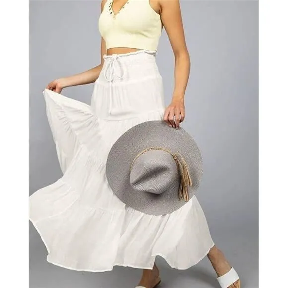 Summer Elastic High Waist Boho Maxi Skirt Casual Drawstring A Line Long Skirt