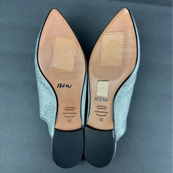 Summit By White Mountain Italian Flats 40 Silver Glitter Sparkle Slip On New