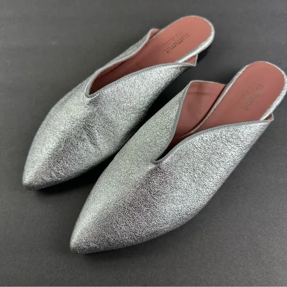 Summit By White Mountain Italian Flats 40 Silver Glitter Sparkle Slip On New