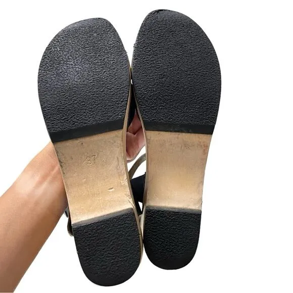 Swedish Hasbeens Navy Blue Leather Platform Suzanne Debutant Clog Sandals - 37