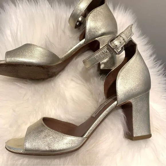 Tabitha Simmons Metallic Gold Open Toe Heel Sandals Size 5.5