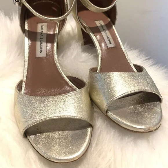 Tabitha Simmons Metallic Gold Open Toe Heel Sandals Size 5.5
