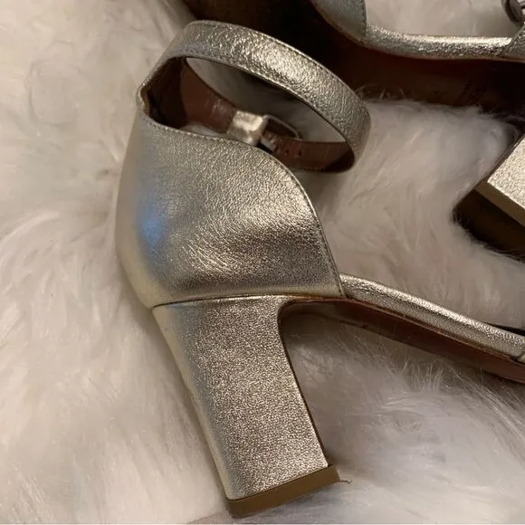 Tabitha Simmons Metallic Gold Open Toe Heel Sandals Size 5.5