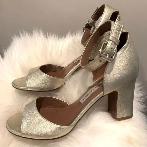 Tabitha Simmons Metallic Gold Open Toe Heel Sandals Size 5.5