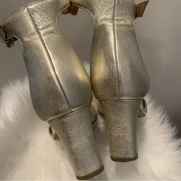 Tabitha Simmons Metallic Gold Open Toe Heel Sandals Size 5.5