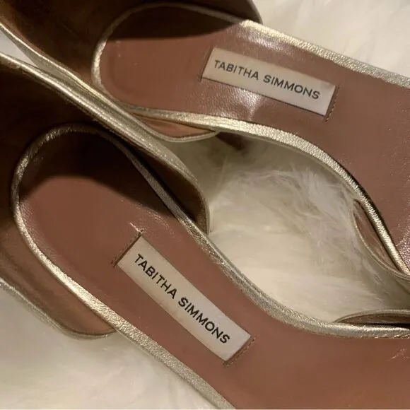 Tabitha Simmons Metallic Gold Open Toe Heel Sandals Size 5.5