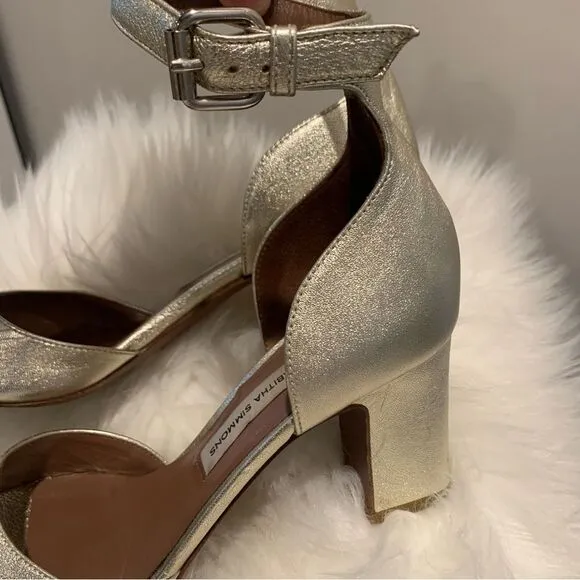 Tabitha Simmons Metallic Gold Open Toe Heel Sandals Size 5.5