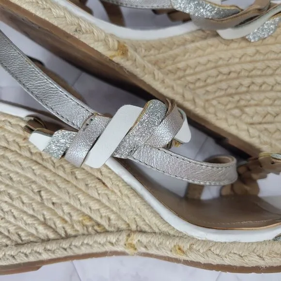 Tahari Waver white and gray metallic wedge sandals size 8.5