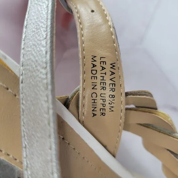 Tahari Waver white and gray metallic wedge sandals size 8.5