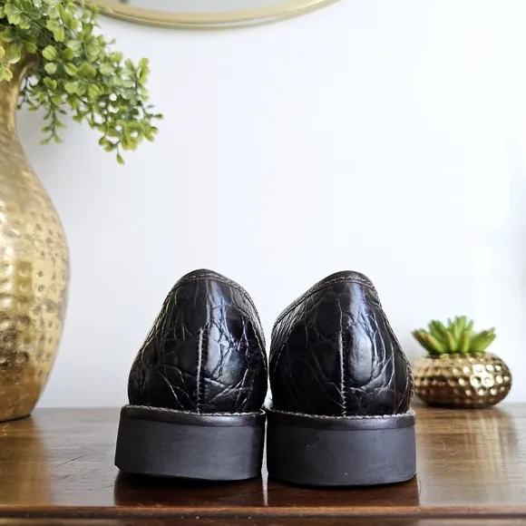 Talbots Crocodile Embossed Genuine Leather Tassel Penny Loafers Dark Brown, 7.5