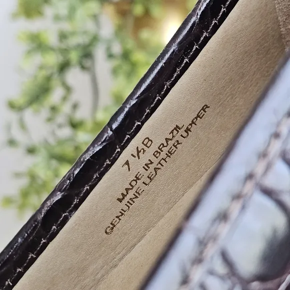 Talbots Crocodile Embossed Genuine Leather Tassel Penny Loafers Dark Brown, 7.5