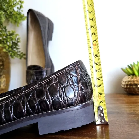 Talbots Crocodile Embossed Genuine Leather Tassel Penny Loafers Dark Brown, 7.5
