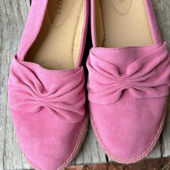 TALBOTS Ladies 10M Izzy Pink Espadrille Shoes~Slip ons with Bow Detail