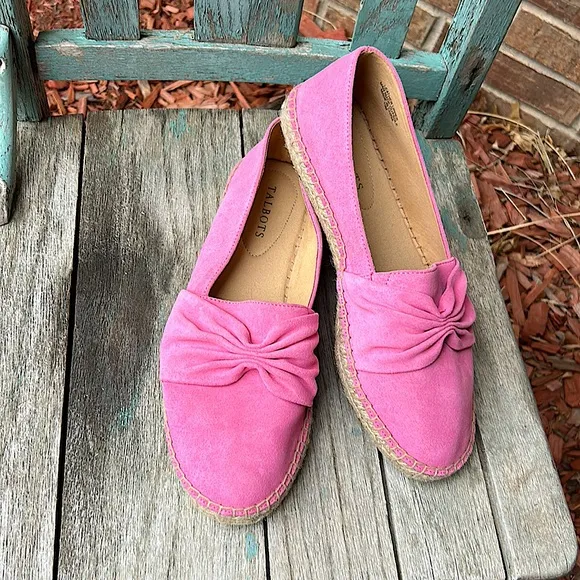 TALBOTS Ladies 10M Izzy Pink Espadrille Shoes~Slip ons with Bow Detail
