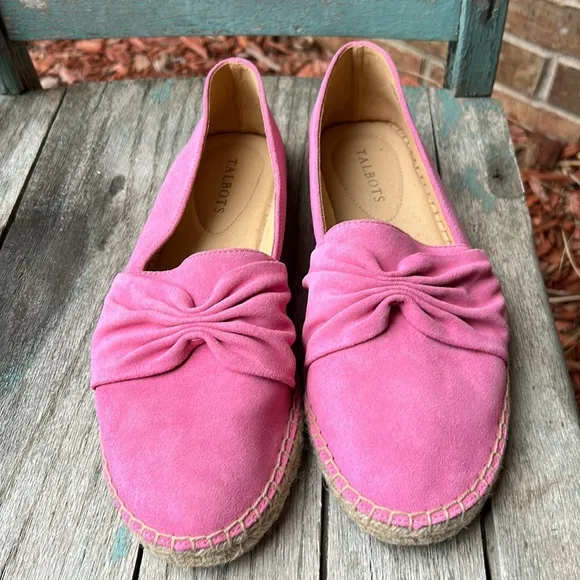 TALBOTS Ladies 10M Izzy Pink Espadrille Shoes~Slip ons with Bow Detail