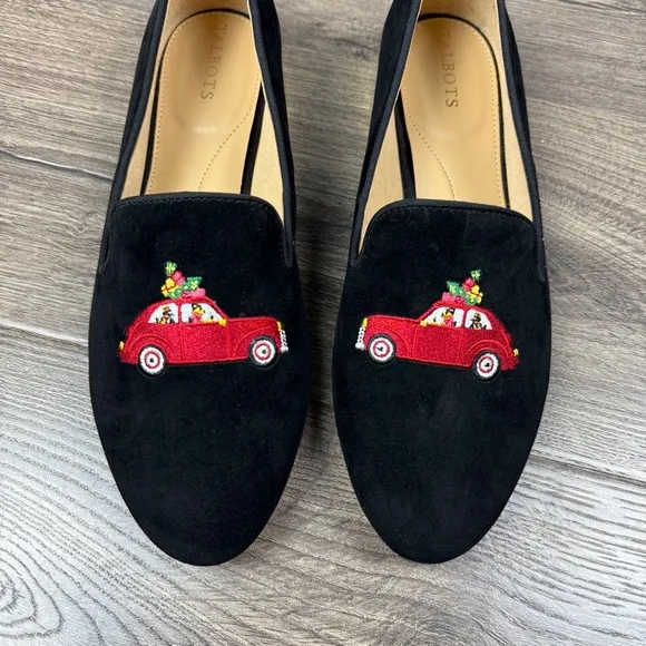 Talbots NWOT Ryan Embroidered Suede Loafers 9 - Christmas, Holiday, Black