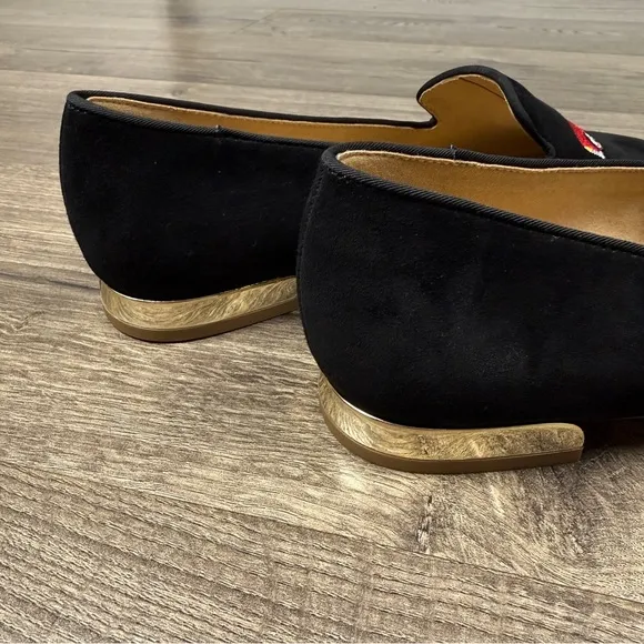 Talbots NWOT Ryan Embroidered Suede Loafers 9 - Christmas, Holiday, Black
