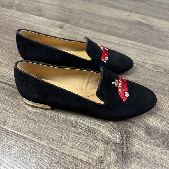 Talbots NWOT Ryan Embroidered Suede Loafers 9 - Christmas, Holiday, Black