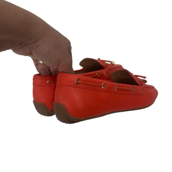 Talbots Womens 8 Real Leather Slip On Loafers With Bow Accents - Orange/coral