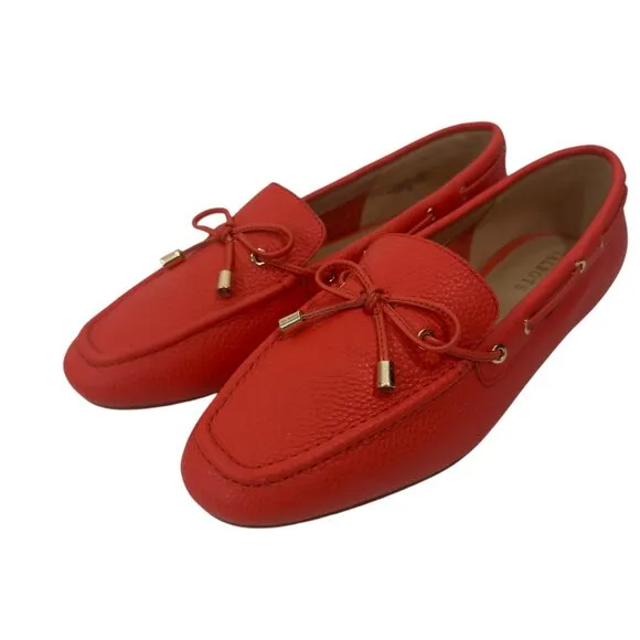 Talbots Womens 8 Real Leather Slip On Loafers With Bow Accents - Orange/coral