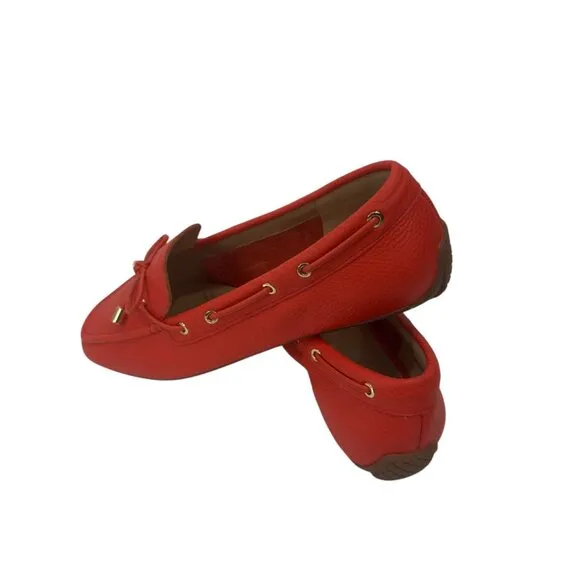 Talbots Womens 8 Real Leather Slip On Loafers With Bow Accents - Orange/coral