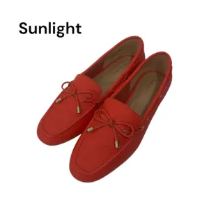 Talbots Womens 8 Real Leather Slip On Loafers With Bow Accents - Orange/coral
