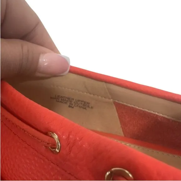 Talbots Womens 8 Real Leather Slip On Loafers With Bow Accents - Orange/coral