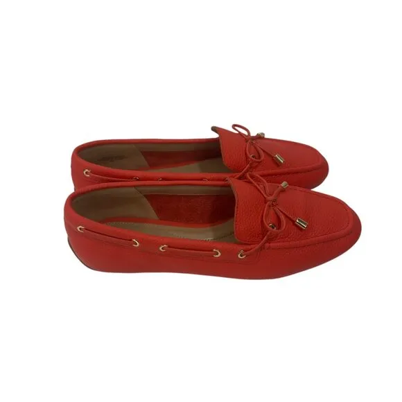 Talbots Womens 8 Real Leather Slip On Loafers With Bow Accents - Orange/coral