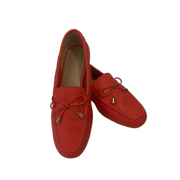 Talbots Womens 8 Real Leather Slip On Loafers With Bow Accents - Orange/coral