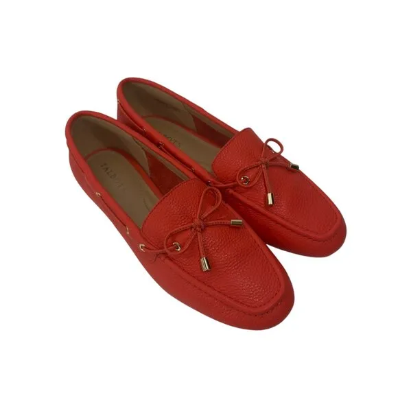 Talbots Womens 8 Real Leather Slip On Loafers With Bow Accents - Orange/coral